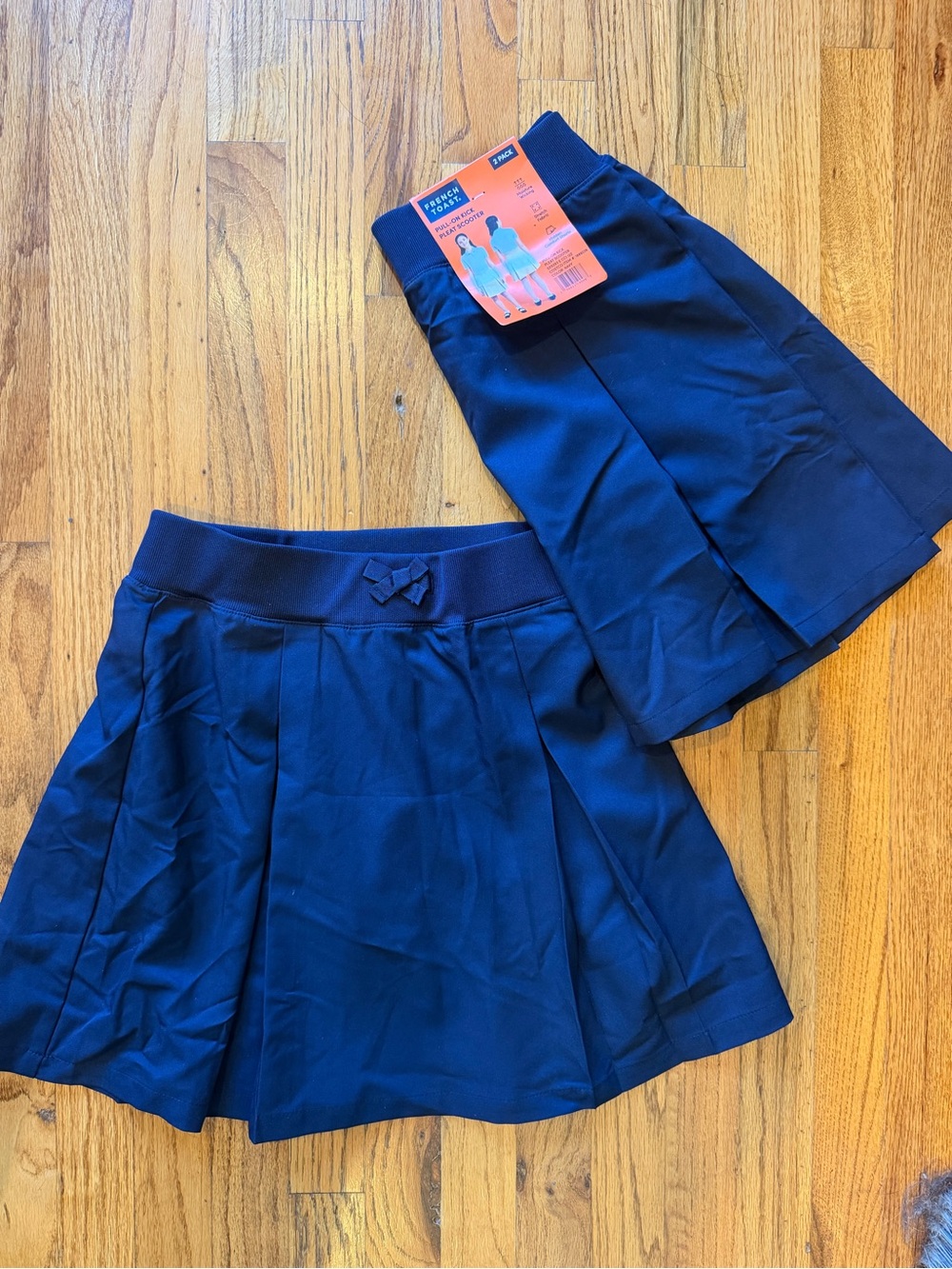 French Toast Navy Blue Girls' Pleated Skort with Bow Accent